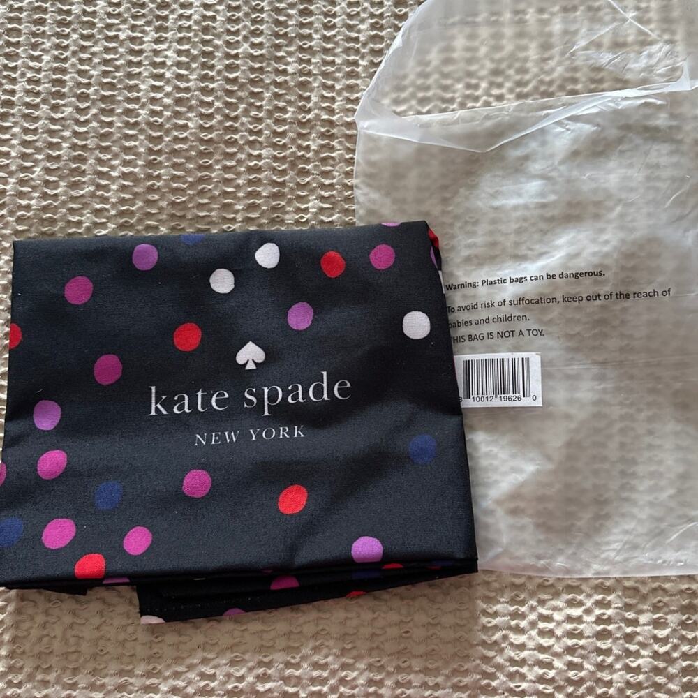 NEW Kate Spade Black Fabric Tote Confetti Polka Dots - Picture 2 of 4